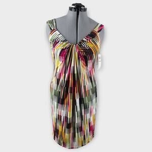 London Times Dress Women's 12  Abstract Geo Pattern Sleeveless Stretch Midi  NWT